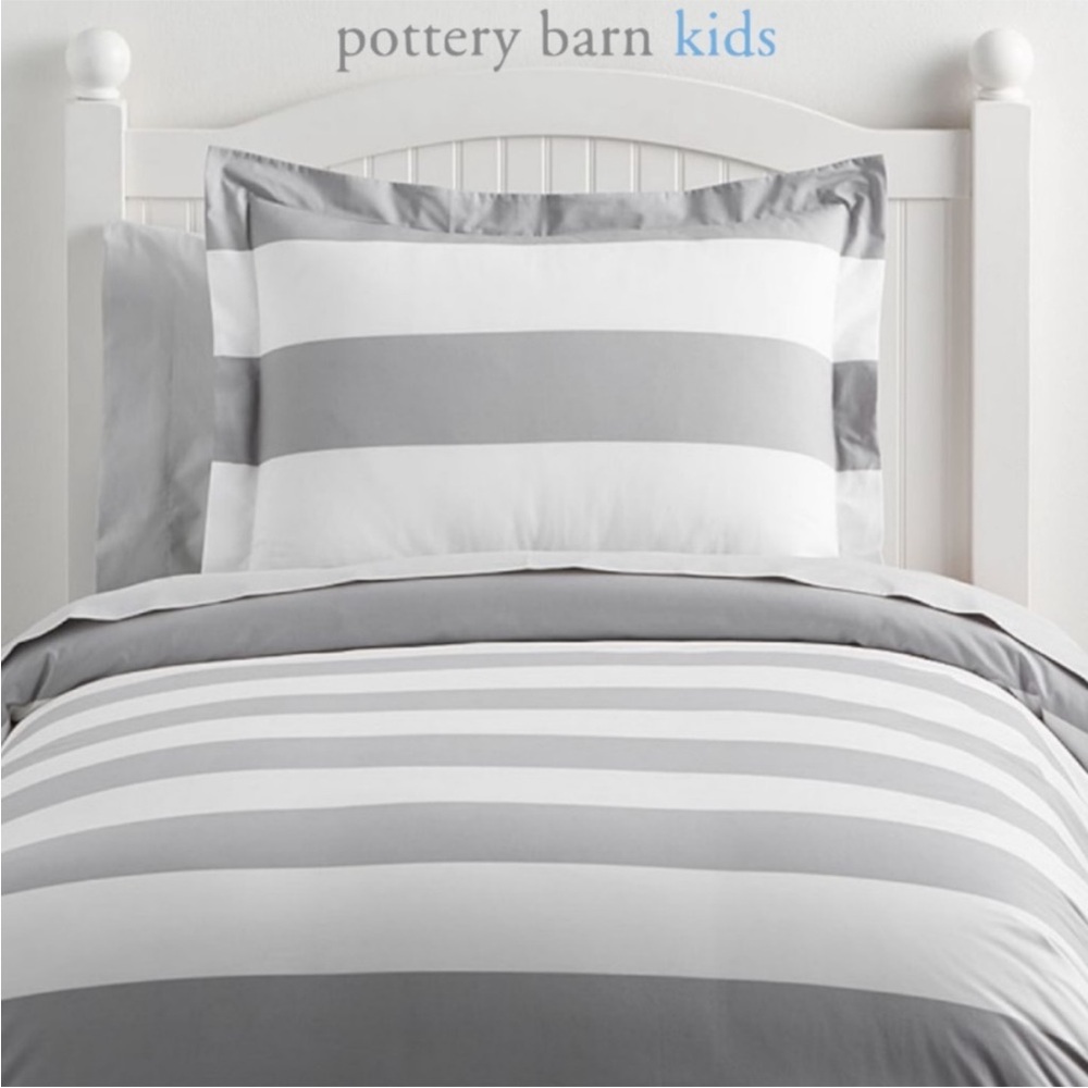 Pottery Barn kids Standard Rugby Stripe white grey Sham